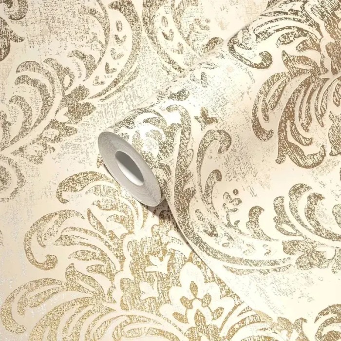 As Creation|Wallpaper green and gold damask style|Damask