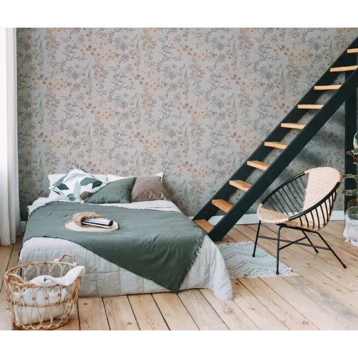 As Creation|Papel pintado flores silvestres vintage gris claro|Papel Pintado