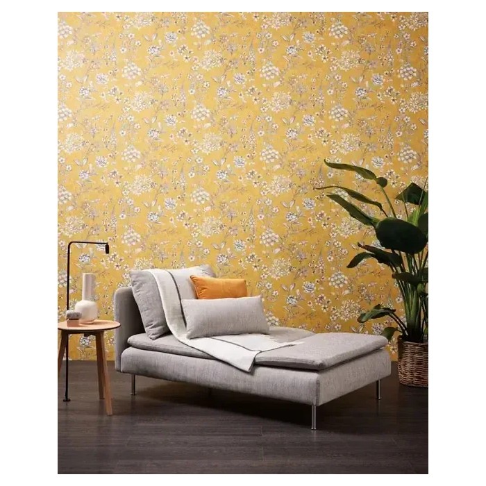 As Creation|Papel pintado flores estilo vintage amarillo|Papel Pintado