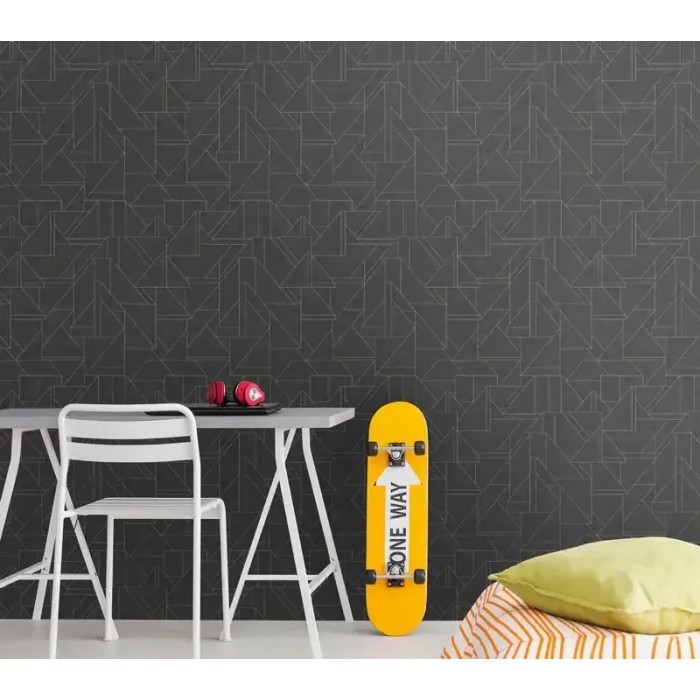 As Creation|Schwarze und goldene geometrische Tapete im modernen Stil|Modern