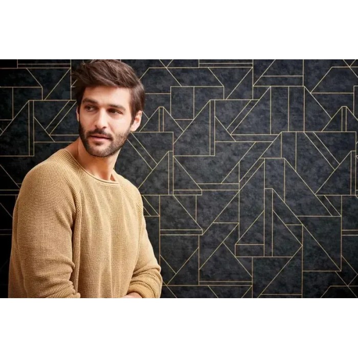 As Creation|Papel pintado geométrico estilo moderno negro y dorado|Moderno