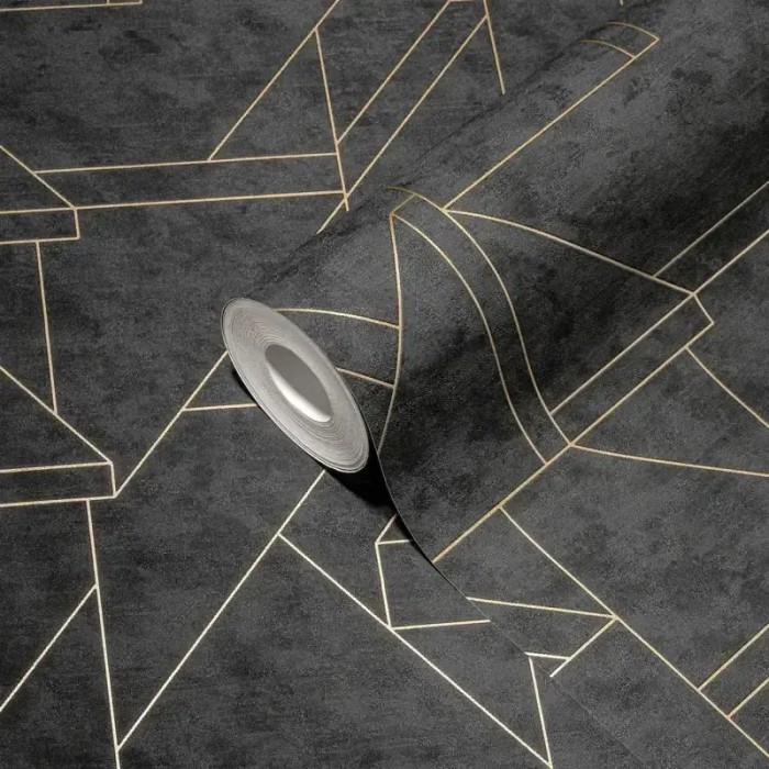 As Creation|Papel pintado geométrico estilo moderno negro y dorado|Moderno