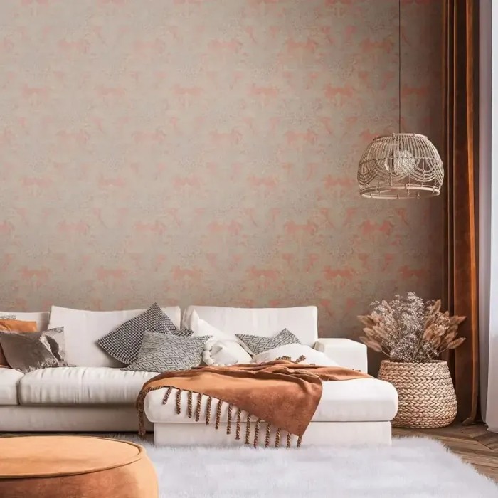 As Creation|Wallpaper in orange and rust arabesque damask style|Damask