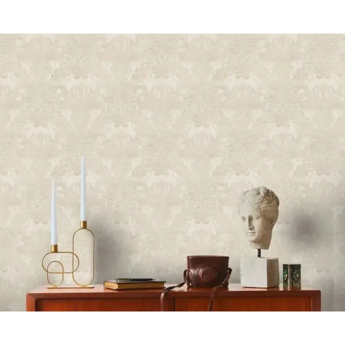 As Creation|Tapete ornamental im arabesken Stil in Beige|Damast