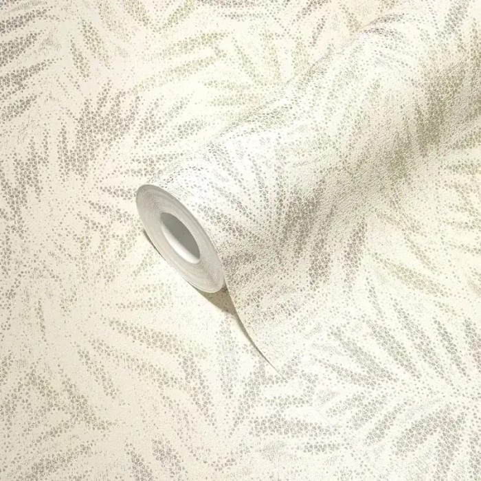 As Creation|Wallpaper cream and silver fern leaves|Scandinavian