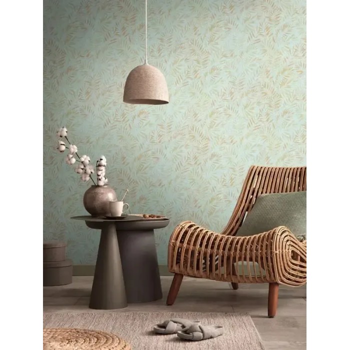As Creation|Wallpaper ferns in Nordic style turquoise and gold|Scandinavian