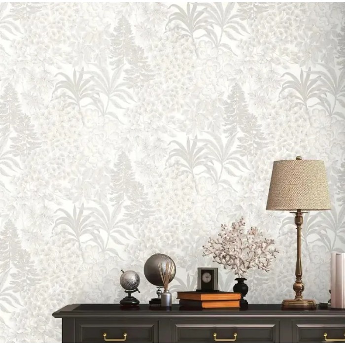 As Creation|Papier peint floral blanc et gris argenté|Papier Peint