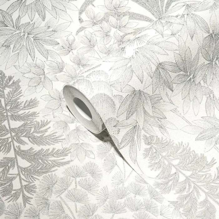 As Creation|Weiße und silberne florale Tapete|Tapeten