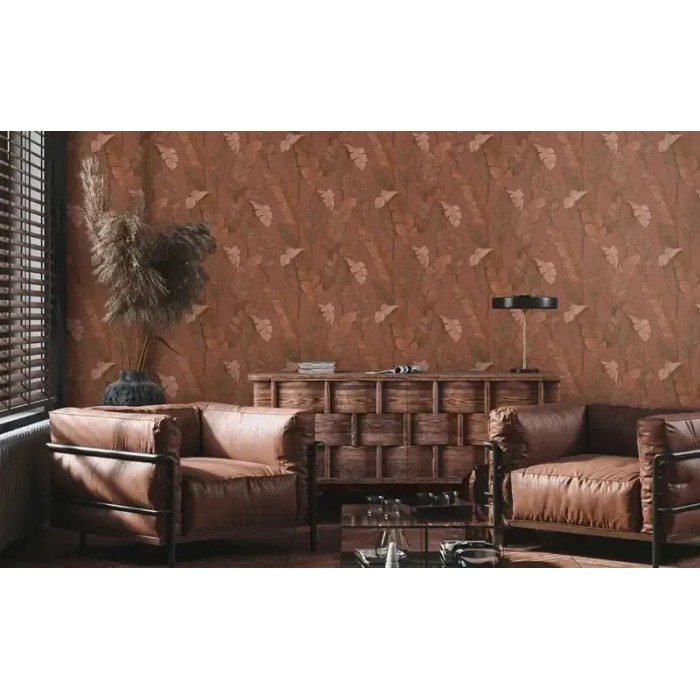 As Creation|Wallpaper tropical banana leaves mahogany brown|Ethnic