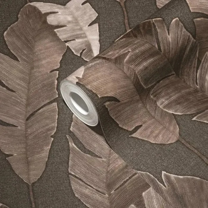 As Creation|Wallpaper tropical banana leaves in brown and taupe gray|Ethnic