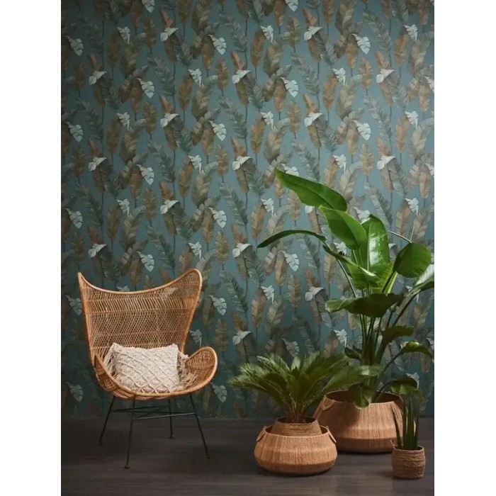 As Creation|Papel pintado hojas de palmera tropical azul y verde|Étnico