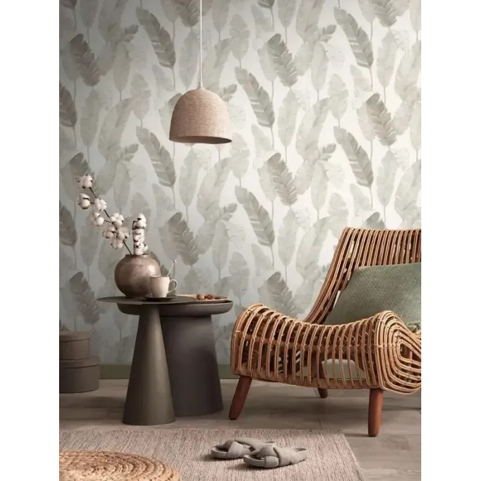 As Creation|Wallpaper tropical palm leaves in white and greige|Wallpaper