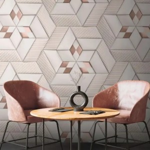 Grandeco|Papier peint géométrique hexagones 3D noir et or|Effet 3D
