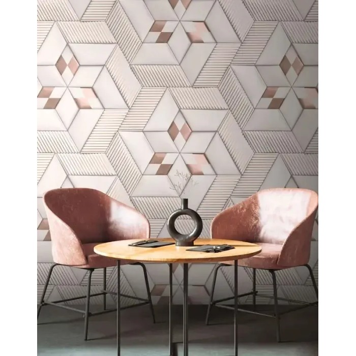 As Creation|Wandbild modern 3D geometrisch weiß creme bronze|Wandbild