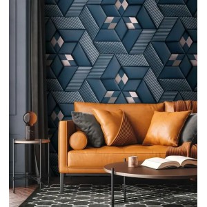 Casadeco|Elegant floral wallpaper enhanced with shiny blue and green touch|Modern 2
