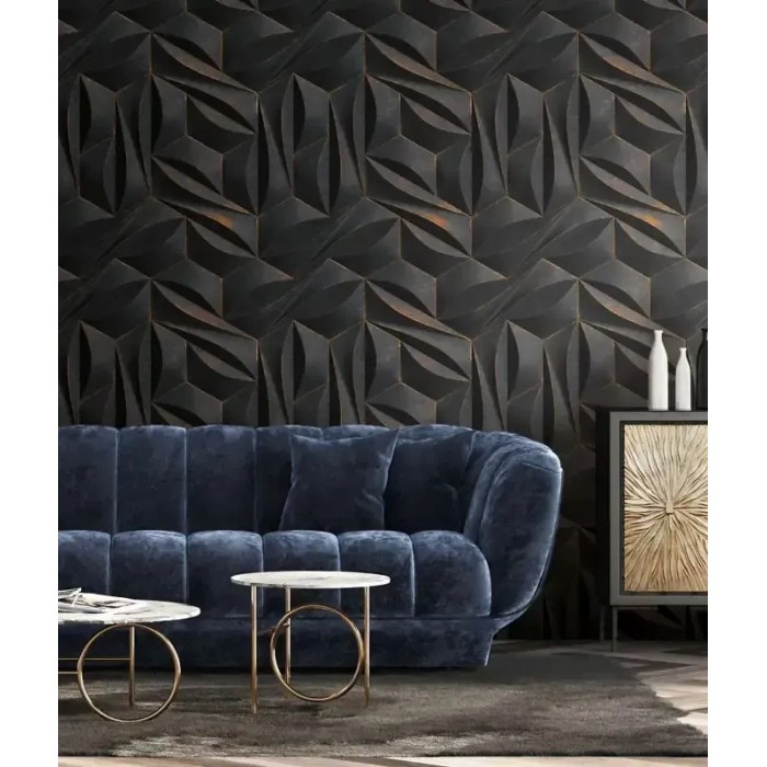 As Creation|Papel pintado escultura estilo moderno gris antracita|Imitacion Metal