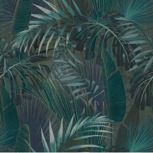 Grandeco|Papier peint palmiers tropicaux beige et or|Papier Peint