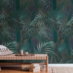 Grandeco|Papier peint palmiers tropicaux beige et or|Papier Peint 2
