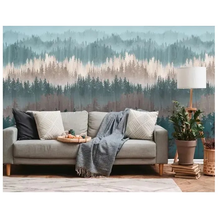 As Creation|Wandbild nordisch abstrakter Wald grün und beige|Wandbild