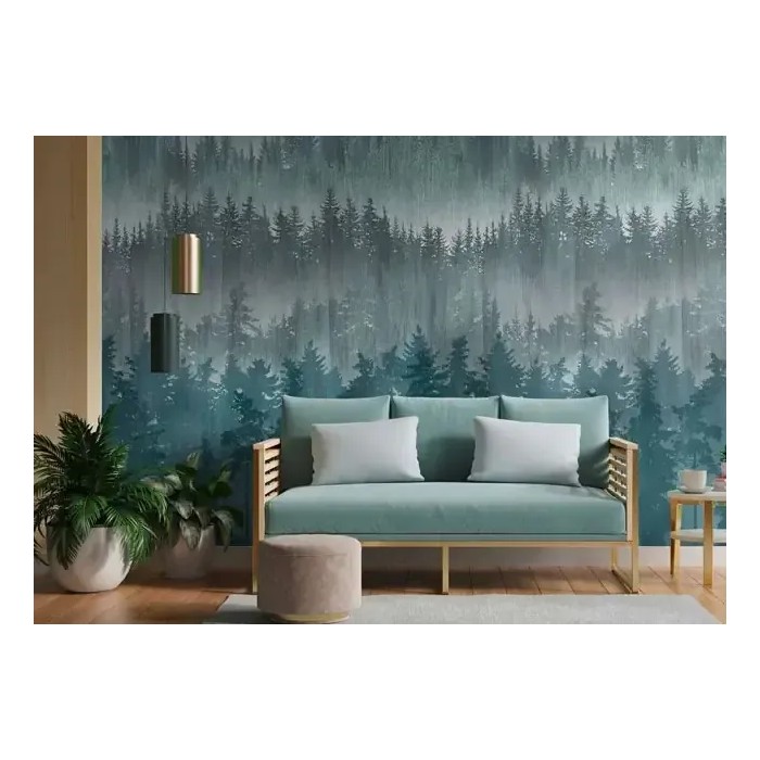 As Creation|Wandbild skandinavisch abstrakter Wald blau und grün|Wandbild