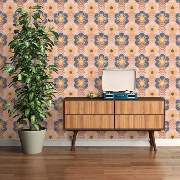 As Creation|Wallpaper flowerss style beige, blue|Retro