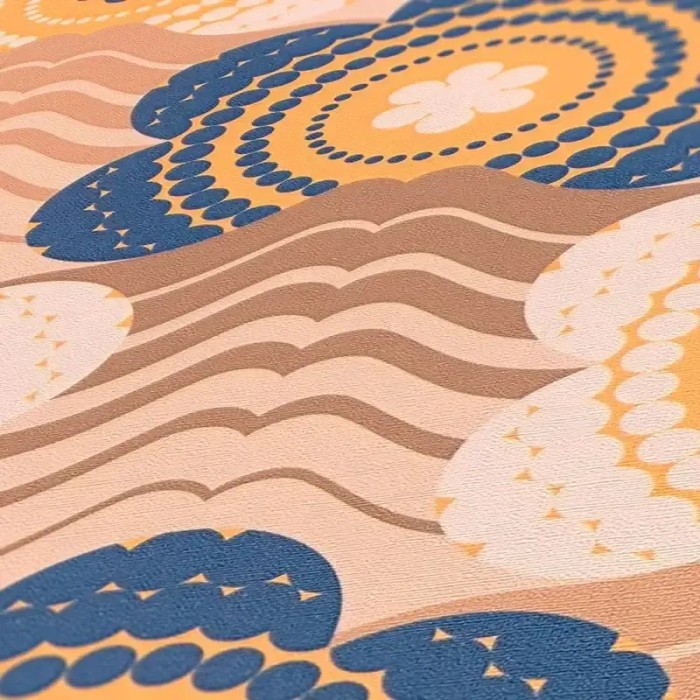 As Creation|Papel pintado flores estilo años beige, azul|Retro