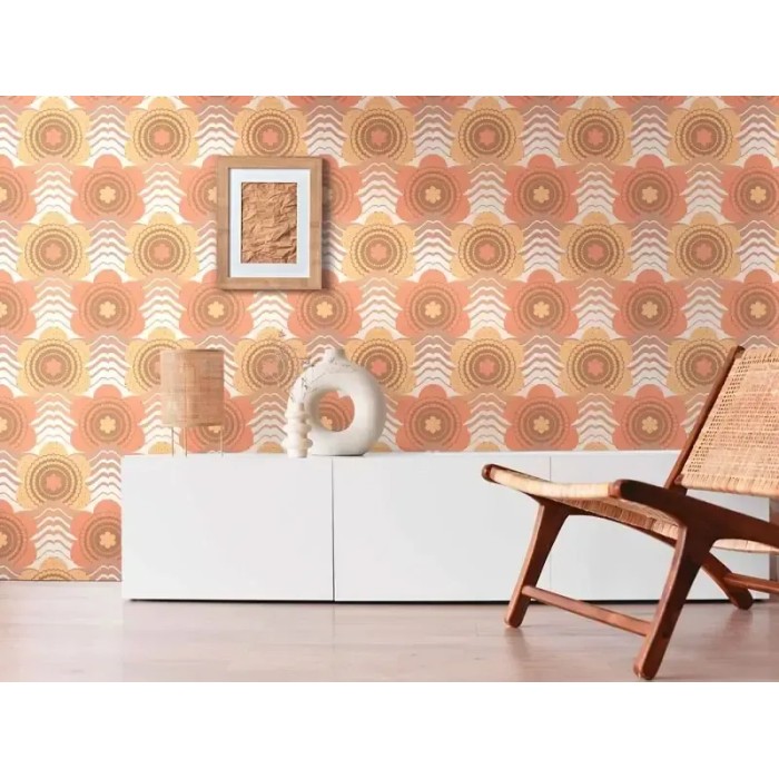 As Creation|Papel pintado flores retro estilo años naranja, marrón|Retro