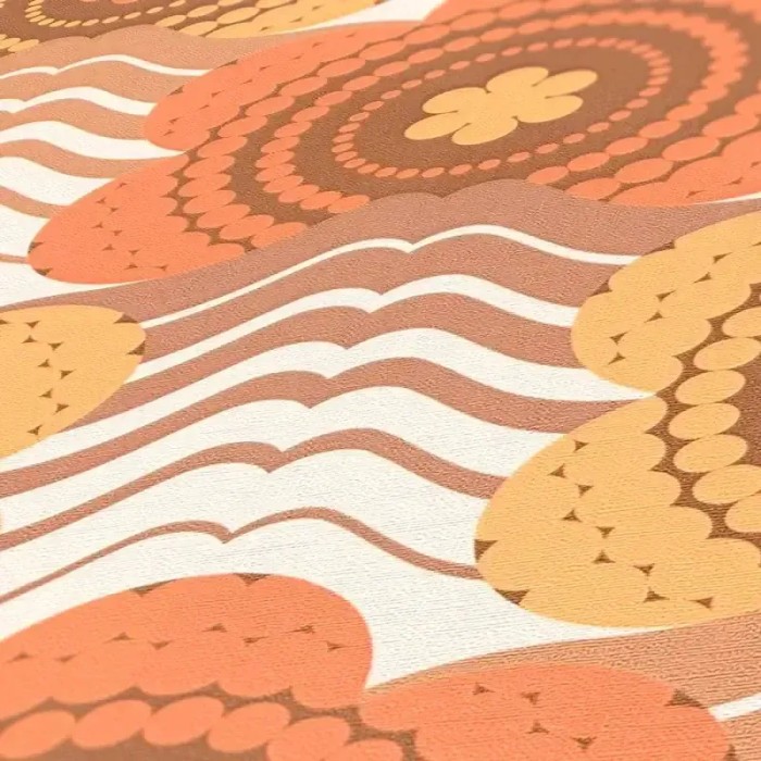 As Creation|Papel pintado flores retro estilo años naranja, marrón|Retro