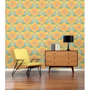 Papeldecor|Papel pintado efecto lino verde plata brillo|Papel Pintado 2