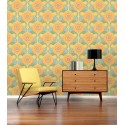 As Creation|Yellow retro-style hippie floral wallpaper|Retro