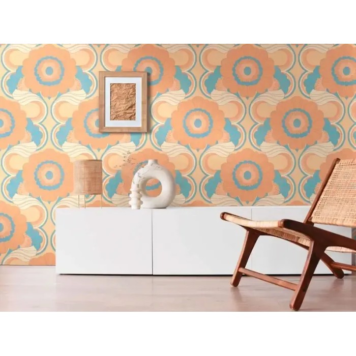 As Creation|Tapete florales Retro-Stil in Orange|Retro