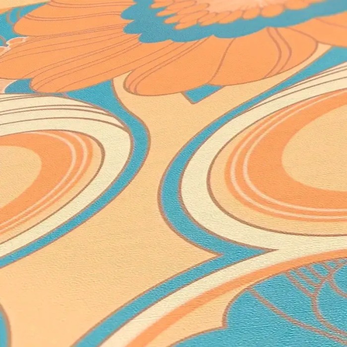As Creation|Tapete florales Retro-Stil in Orange|Retro