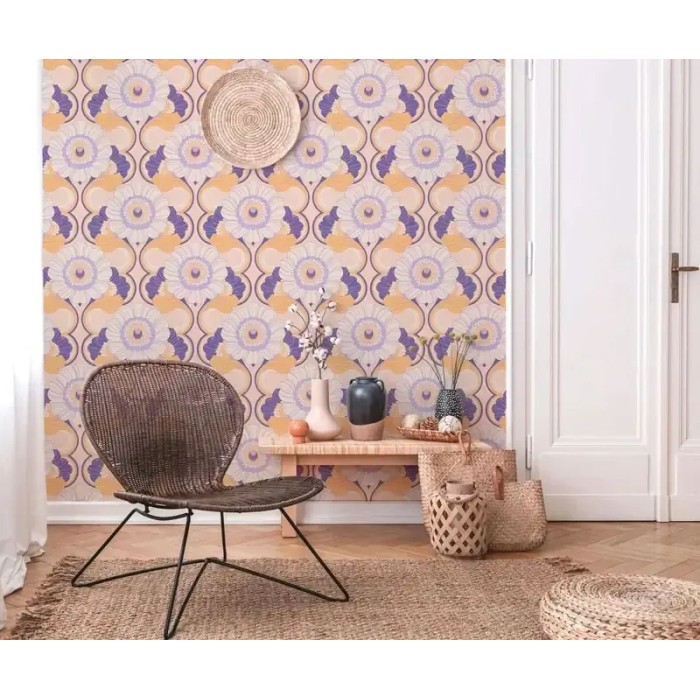 As Creation|Floral retro-style wallpaper in pink, violet|Retro
