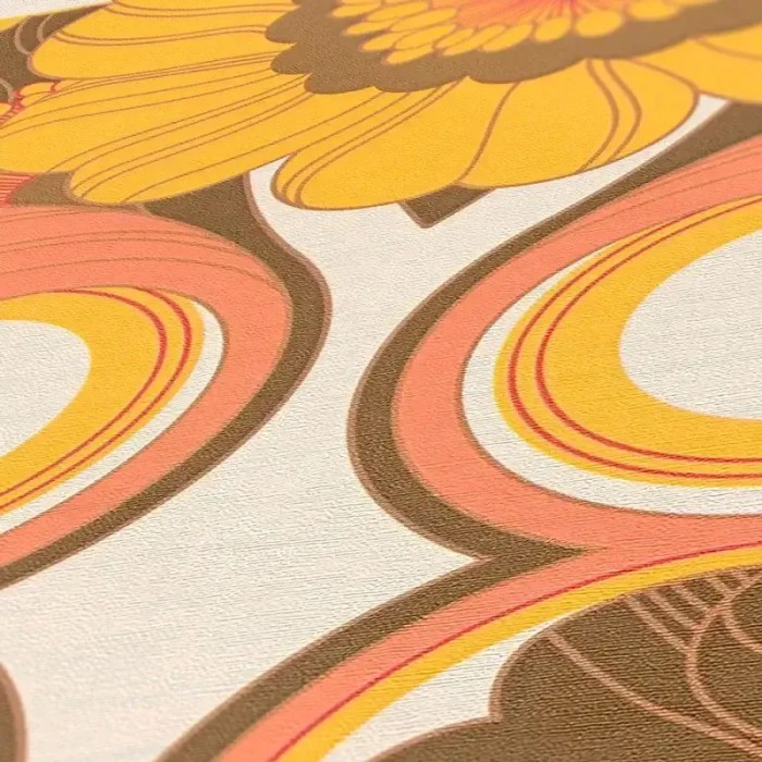 As Creation|Tapete floral Hippie Retro-Stil Orange|Retro