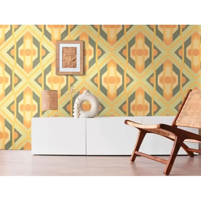 As Creation|s geometric Wallpaper green, orange|Retro