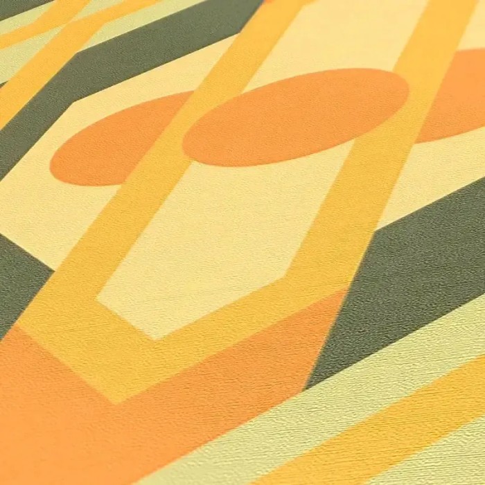 As Creation|Papier Peint géométrique années vert, orange|Rétro