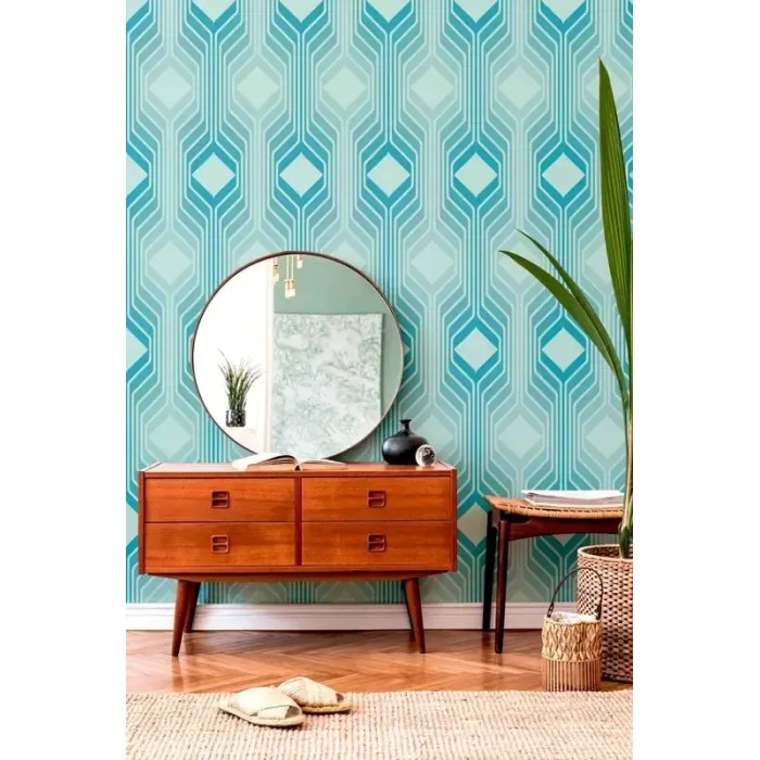As Creation|Papel pintado rombos psicodélicos estilo retro turquesa|Retro