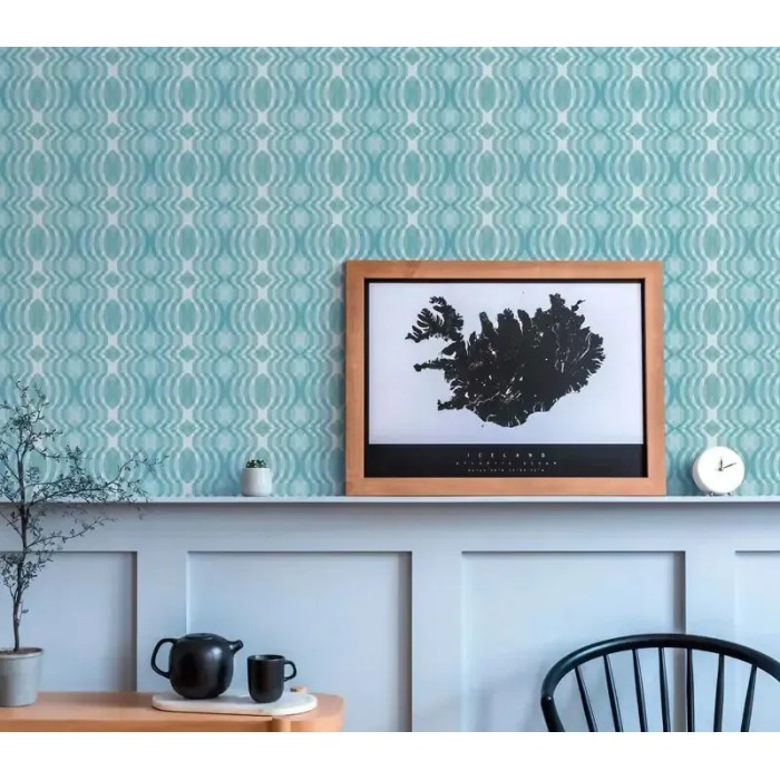 As Creation|Retro geometric psychedelic turquoise wallpaper|Retro