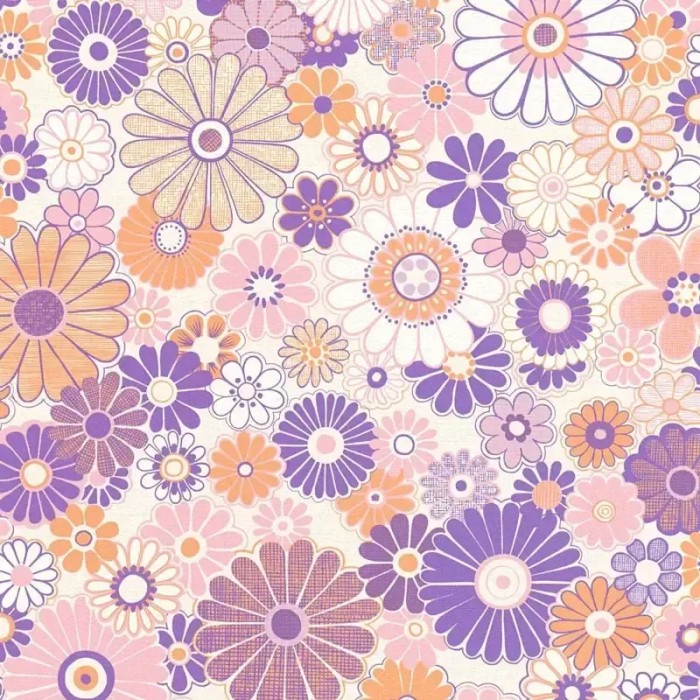 Papel pintado flores hippies años rosa, violeta - As Creation Retro Chic 395351