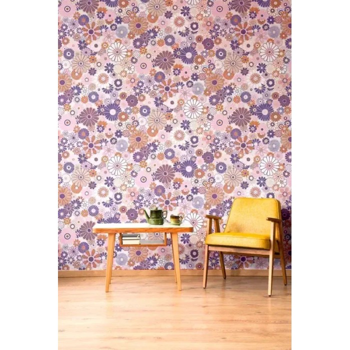 As Creation|Tapete Hippie-Blumen derer Jahre in Rosa und Violett|Retro