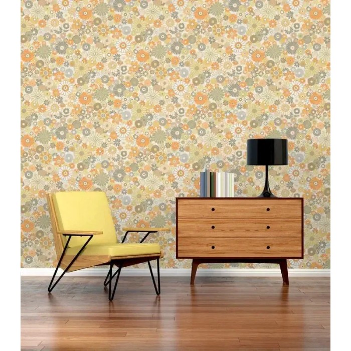As Creation|Wallpaper flowerss style orange, green|Retro
