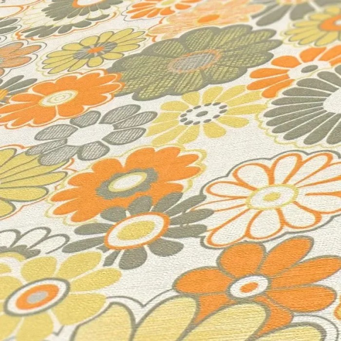As Creation|Wallpaper flowerss style orange, green|Retro