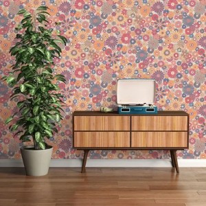 As Creation|Papier Peint fleurs hippies années rose, violet|Rétro 2