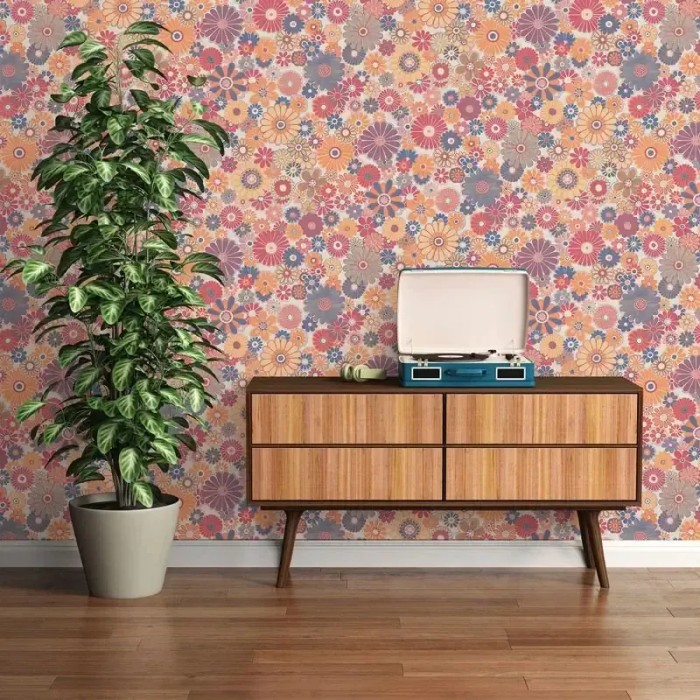 As Creation|Papier Peint fleurs hippies années multicolores|Rétro