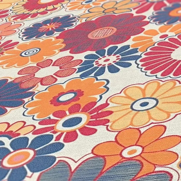 As Creation|Tapete bunte Hippie-Blumen derer Jahre|Retro
