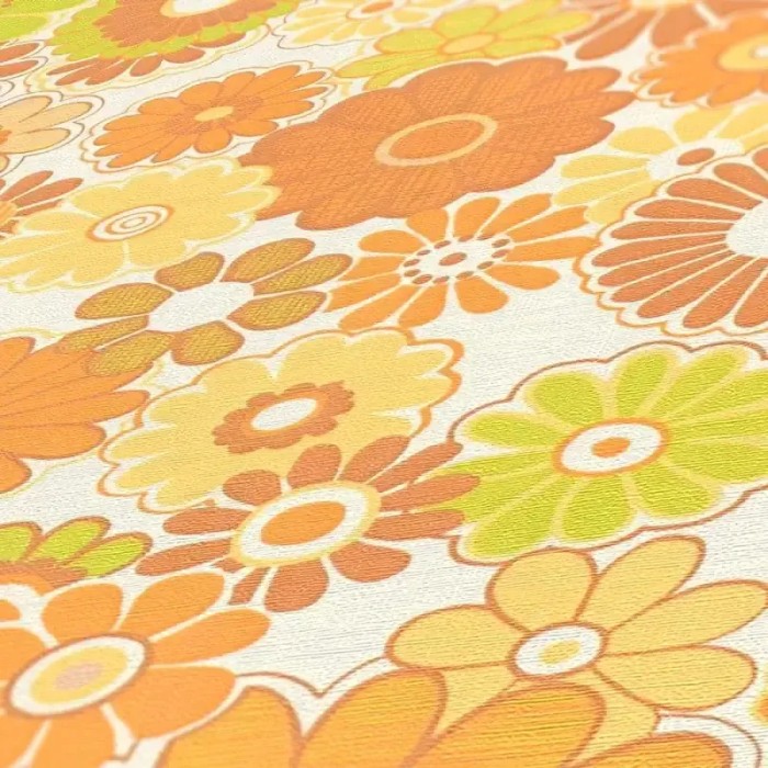 As Creation|Tapete Hippie-Blumen derer Jahre in Gelb|Retro