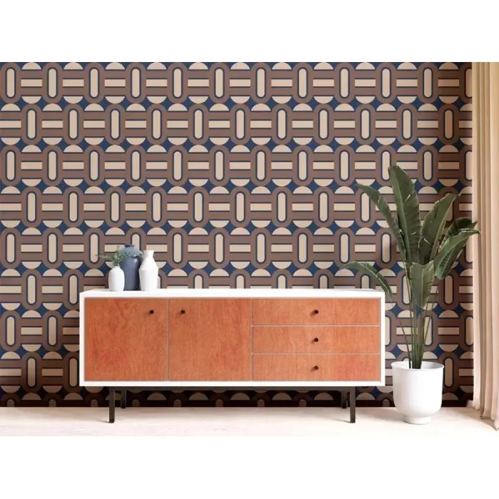 As Creation|Papel pintado geométricos retro años marrón, azul|Retro