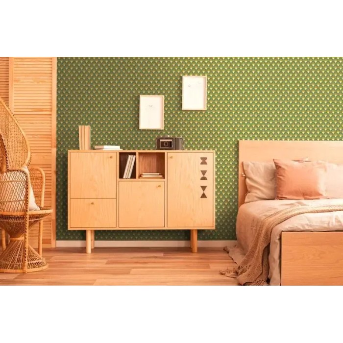 As Creation|Papier Peint plume de paon style rétro vert|Rétro