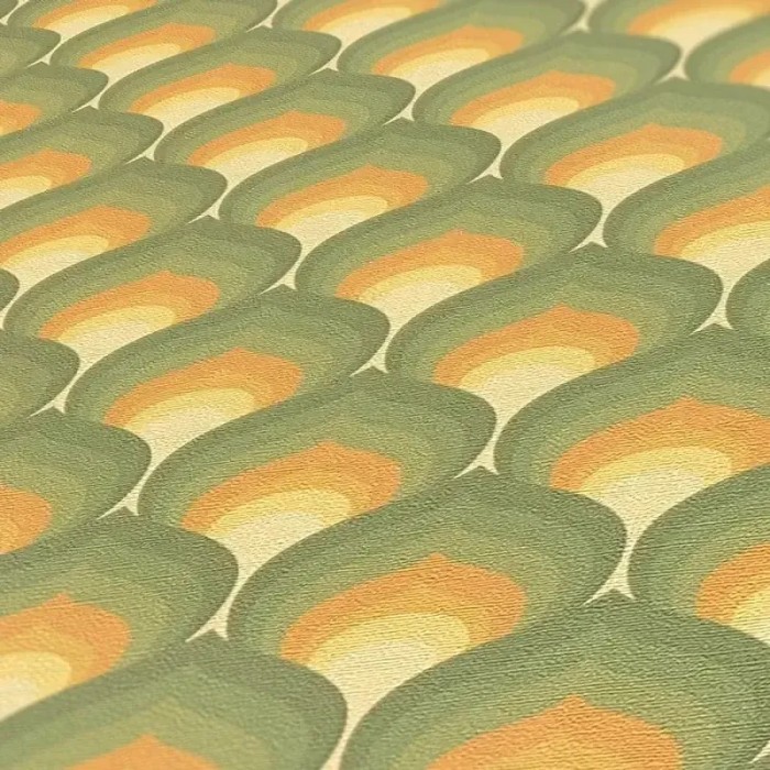 As Creation|Tapete Feder Pfau Retro-Stil Grün|Retro