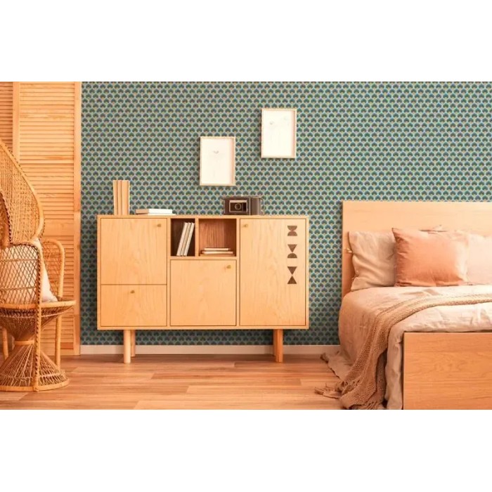 As Creation|Wallpaper retro style blue and yellow turkey feather|Retro